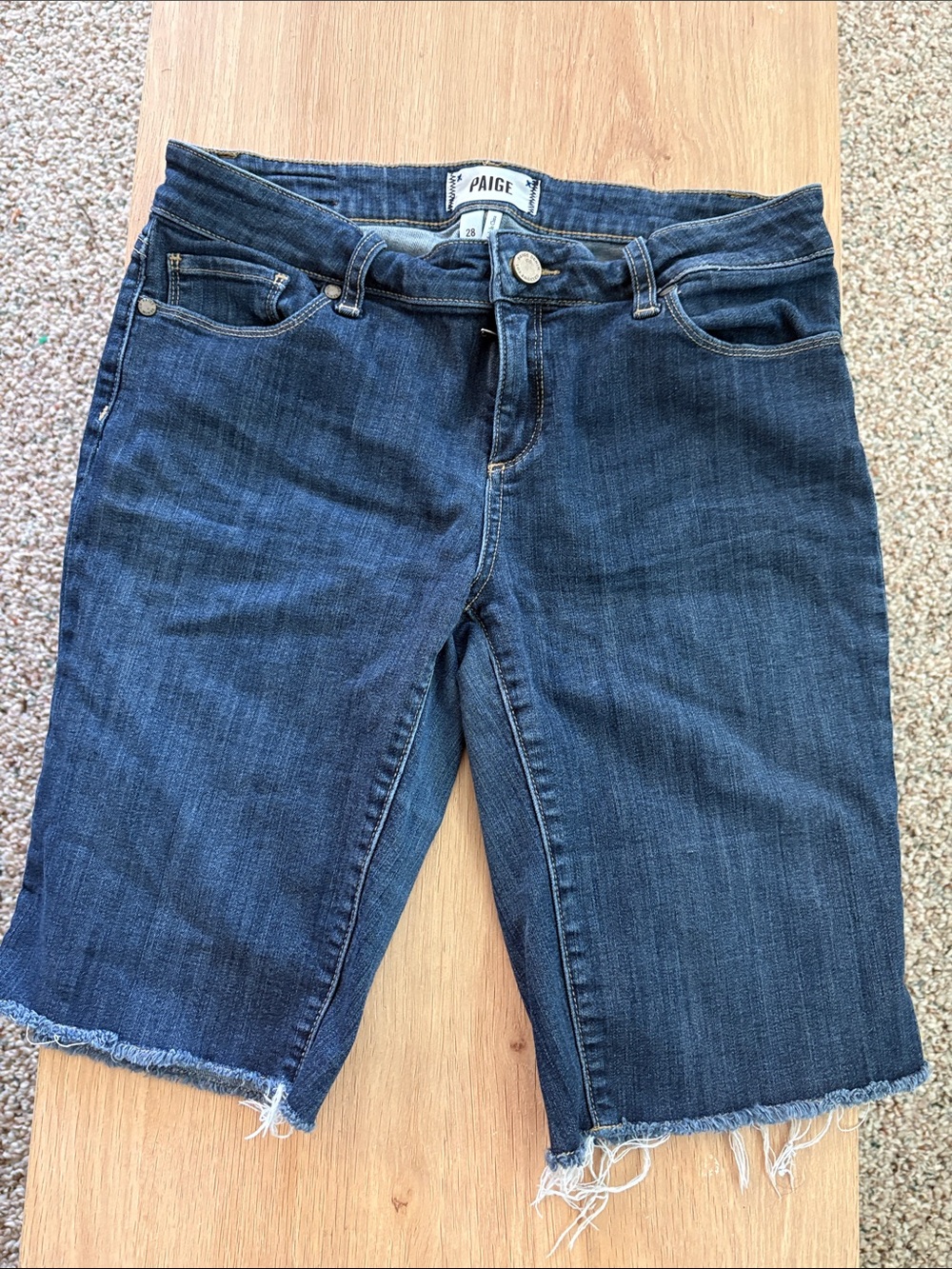 PAIGE Dark Blue Boyfriend Denim Bermuda Shorts